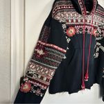 ZARA Women Black Beaded Boho Embroidered Cropped Hooded Sweater S Photo 3