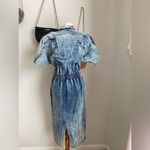 Vintage 80s Lady Diana White Wash Denim MIDI Dress, Size Large Blue Photo 4