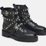 ZARA  Leather Black Ankle Boots with Silver Studs Size EU 40 Photo 0