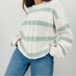 vtg coastal sage green carolina blue slouchy striped cable knit crewneck sweater Size L Photo 9