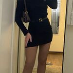 Pretty Little Thing Black Ribbed Long Sleeve One Shoulder Asymmetric Bardot Mini Dress  Photo 0