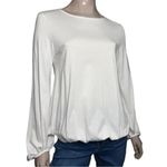 Liviana Conti Womens Size M White Cotton Long Puff Sleeve Round Neck Tee T Photo 1