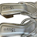 Rouge Helium  Silver Strappy Rhinestone Square Toe Slip On Sandal Photo 4