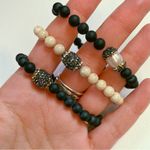 Gemstone Bracelet Stack Of Three Beaded Bracelets With Egg CZ Focal Beads Photo 5