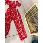 Anthropologie Kindred Red Floral Wide Leg Smocked Waist Flounce sleeve Jumpsuit Photo 3