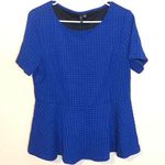 Elle  Size Large L Blue Black Houndstooth Peplum Career Business Top Rayon Poly Photo 0