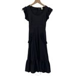 Vintage 70s Ruffled Pockets Mini Dress Black Fit & Flare Ruffles Scoop Womens XS Photo 5