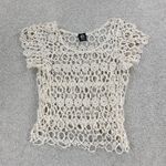 Bobeau  Womens Crochet Top S Cream Floral Open Knit Round‎ Neck Cropped Boho Photo 11