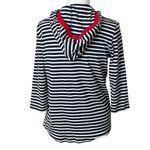 Tommy Hilfiger  Quarter Zip Navy White Striped Knit Hoodie Red Embroidery Medium Photo 4