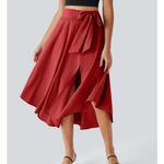 Halara  Breezeful 2 in 1 High Tie Waisted Curved Hem Flowy Midi Skirt Red Small Photo 8