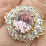 Vintage 925 Gold Over Sterling Pink Oval CZ Flower Cocktail Ring Size 8.5 7g. Photo 1