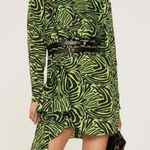 Rent the runway size 4 low cut ronny kobo zebra print green dress ruffle animal Photo 0