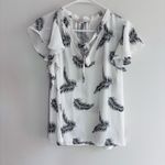 Loft Palm Ruched Ruffle Tie Neck Top size medium Photo 1