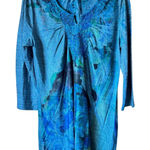 One World  Blue Embroidered Rhinestone Y2K Tunic Blouse Womens L Maximalist Top Photo 0
