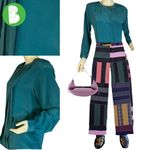 VINTAGE 1980'S LINDSEY BLAKE DARK TEAL PANEL PLEATED BUTTON DOWN BLOUSE (10) Green Photo 1