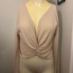 EXPRESS Size Medium Twist Tie Beige Cream Long Sleeve Blouse Top Crop cropped Photo 5