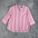 Chico's  Linen Stripe‎ Button Front Shirt Womens Size 12/14 Pink White Coastal Photo 1