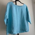 J Jill Linen Wide Cut Top Blue Large Relaxed Beach Lagenlook Vacation Summer Photo 3