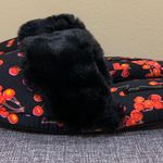 Victoria's Secret Black Red Cherry Satin Slippers Medium Photo 2