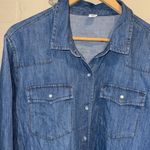 Blue Denim Shirt Dress snap button up long sleeve cotton soft Jean xxl Photo 1