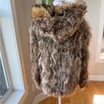 Vintage Genuine Fox Raccoon Fur Hooded Cropped Jacket Dress Coat Small Medium Brown Photo 2