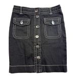 Kenzie 4 Black Buttoned Denim Skirt Midi Contrast Stitch Pockets Y2K Streetwear Photo 0