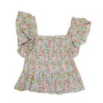 Anthropologie  Love the Label Ines Ivory‎ Smocked Bodice Tank Ruffle Short Sleeve Photo 2