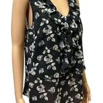 Loft Black White Floral Ruffle V Neck Lightweight Sleeveless Blouse Top Medium Photo 0