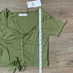 Mango  WOMEN Ruched Short‎ Sleeve Square Neck Cropped Tee - Size M - Green - NWT Photo 8