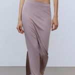 ZARA NWT pearl gray flowy midi skirt stretchy elastic waistband Photo 0