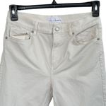 Loft SZ 27/4 Straight Crop Jeans High-Rise Frayed Hems Zip-Fly Stretch Beige Photo 1