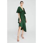 Theia Gwen Asymmetrical Ruffle Dress in Thorn Green Size 8 Photo 3