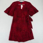 Sanctuary  Red Leopard‎ Print Wrap Dress Flutter Sleeve Digital Party M Photo 0