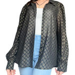 Modcloth  womens large black chiffon gold light weight button up collared top​ Photo 0