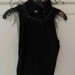 Kay Unger New York Black Sleeveless Top Feather Beaded Party Tank Medium Photo 0
