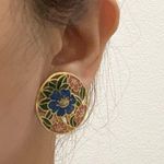 Vintage Cloisonné Hibiscus Flower Earrings Photo 2
