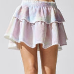 Love Shack Fancy Ruffle Mini Skirt XS Pastel Tie Dye Elastic Waist Feminine Boho Photo 0
