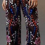 Anthropologie NEW  Maeve Floral Satin Wide Leg Fringe Pants in Size 0 Photo 0