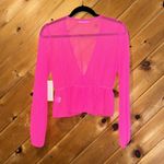 Timing NWT hot neon pink mesh long sleeve tie front layering top Photo 5