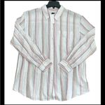 Gap Linen Shirt Women Med Pink Gray Stripe Button LSleeve Linen Blend NWT Photo 1