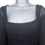 EXPRESS  Black Long Sleeve Square Neck‎ Smocked Blouse Top EUC Size Small Photo 2