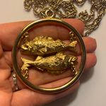 Long Chunky Gold Time PISCES Astrology Necklace Ornate Chain Vintage Designer Photo 1