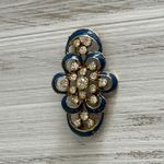 Gorgeous Vintage Brooch Gold Tone W Blue Enamel & Sparkly Rhinestones Photo 2