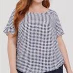 Torrid Plus Size 5X Blue White Gingham Ruffle Challis Short Sleeve Blouse Photo 0
