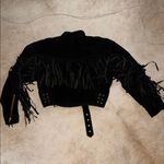 Leather suede fringe Black cropped Jacket with chunky gold buckles Size M Photo 13