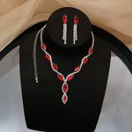 Bridal Wedding Jewelry Set Crystal Ruby Bridesmaid Party Necklace and Earrings Red Photo 1
