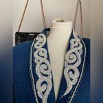 Vintage Jazzino Embroidered Shoulder Pads Denim Jacket, Size Large Blue Photo 3