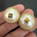 Givenchy Rare Vintage G Logo Gold-tone Faux Pearl Dome Button Clip On Earrings Photo 6