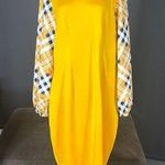 Women’s Yellow Midi Dress Mock Neck Plaid Long Sleeves and Bow Detail Size 2XL Photo 0