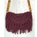 70s Burgundy Crochet Woven Boho Bohemian Bag Purse Tortoiseshell Chain Strap Photo 1